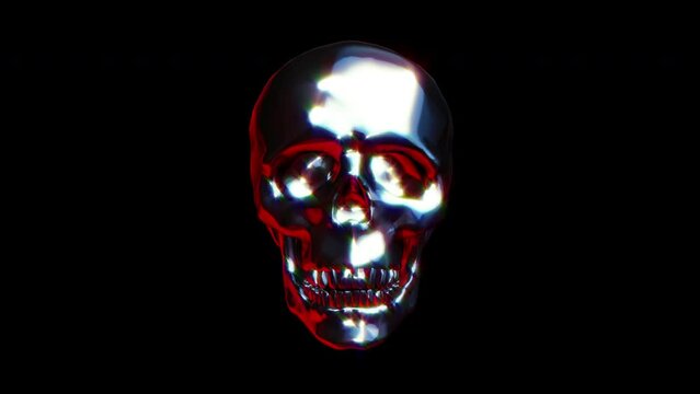 Metal shiny chrome human skull isolated on black background. Technology abstract art design. Futuristic fashion element. Realistic digital 3d animation.