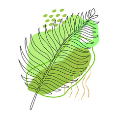 Vector illustration of leaf drawn into one continuous line. Contour drawing. Minimalism art. Modern decor.