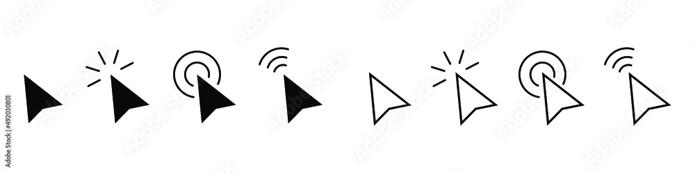 Poster click icon set. arrow cursor. mouse click cursor. mouse pointer. modern vector icons isolated on whi