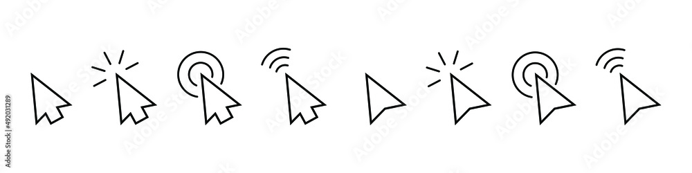 Poster click icon set. arrow cursor. mouse click cursor. mouse pointer. modern vector icons isolated on whi