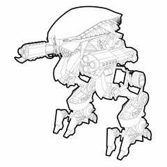 Outline Mech with two assault guns isolated 