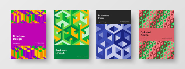 Premium company identity vector design template bundle. Colorful mosaic tiles journal cover concept set.