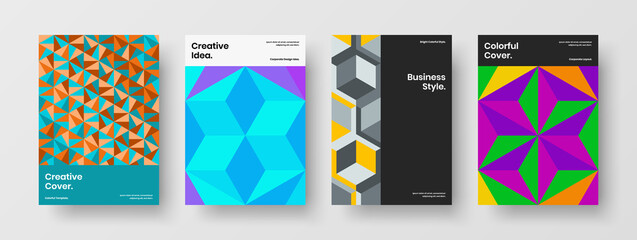Creative mosaic pattern corporate brochure concept composition. Minimalistic leaflet A4 design vector illustration collection.