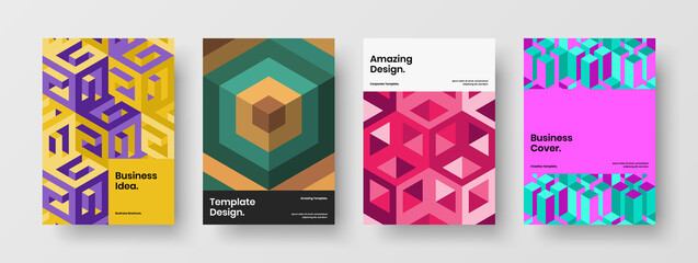 Fototapeta premium Creative company cover A4 vector design template composition. Isolated mosaic tiles booklet layout bundle.