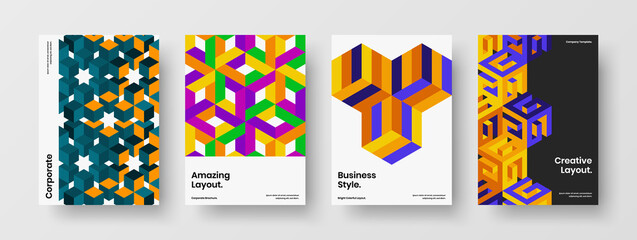 Fototapeta premium Amazing flyer A4 design vector layout composition. Colorful mosaic shapes annual report illustration bundle.