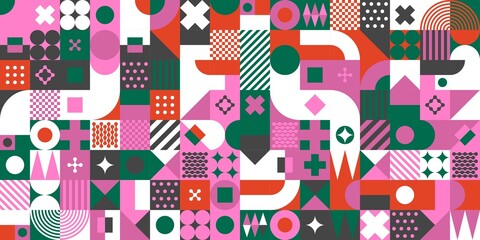 Simple Flat Seamless Abstract Vector Color Bauhaus Swiss Geometric Pattern Art Design Background 