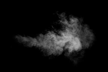 A swirling vertical vapor isolated on a black background for overlaying on your photos. Fragment of horizontal steam. Abstract smoky background, design element