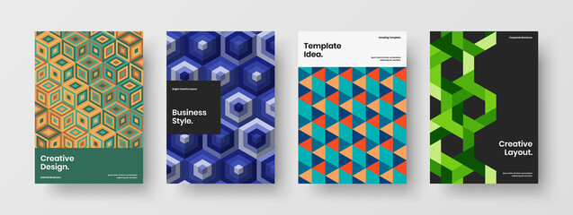 Original brochure A4 design vector template collection. Fresh geometric tiles company cover concept set.