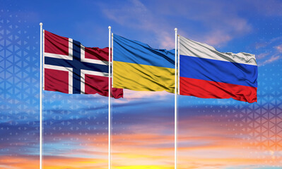 Flags of Russia, Ukraine and Norway The concept of relations between the three countries