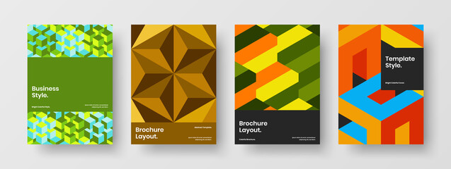 Fototapeta premium Premium geometric shapes leaflet template bundle. Vivid journal cover design vector layout set.