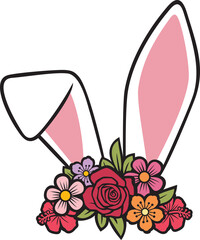 Bunny (rabbit) ears with flowers color. Vector illustration.