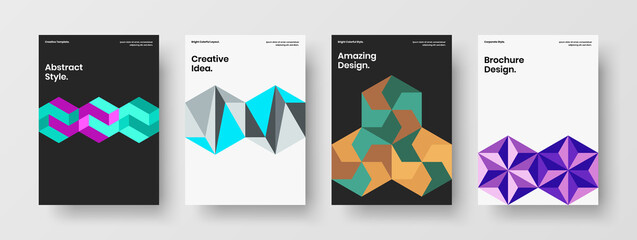 Trendy flyer design vector concept set. Original mosaic shapes corporate cover illustration collection.