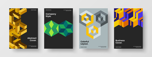 Unique corporate cover vector design concept set. Minimalistic geometric pattern handbill layout bundle.