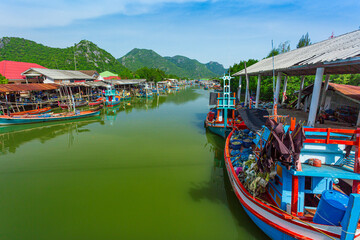 Fototapeta na wymiar The Scenic Harbor Of Bang Pu In Thailand , Photos Longtail fishing boats in Phuket