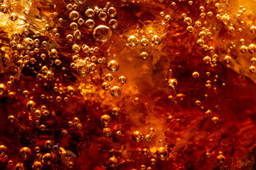 Detail of Cold Bubbly Carbonated Soft Drink with Ice  - obrazy, fototapety, plakaty