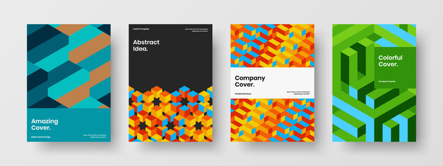 Amazing geometric hexagons catalog cover template composition. Fresh brochure A4 design vector illustration bundle.