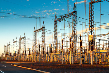Electric substation in Paraguay at sunset