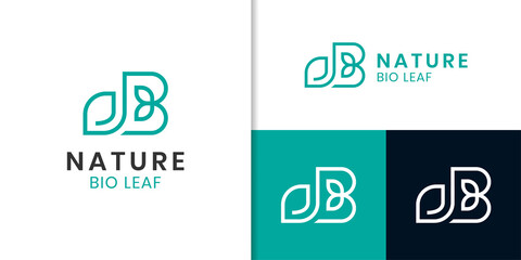 initial letter B combined leaf vector icon, nature brand identity logo design for cosmetics, skin care, beauty product label