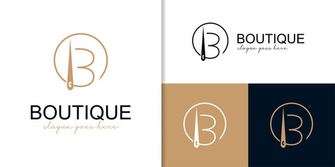 initial letter B combined needle vector, tailor shop fashion boutique logo design