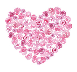 Vector pink heart wreath of mini roses, peonies. Wedding invitation card design, mothers day