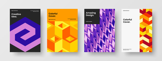 Colorful geometric tiles handbill template collection. Vivid book cover A4 vector design concept composition.