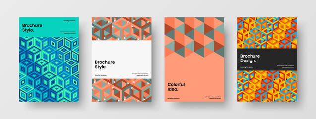 Vivid handbill A4 vector design concept bundle. Clean mosaic pattern company brochure layout set.