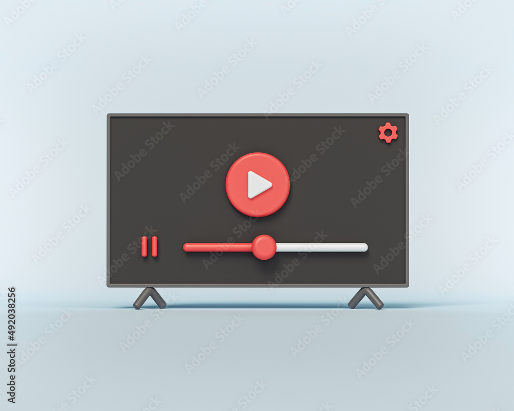 Poster watching video on modern smart tv. video player interface on television. minimal design. 3d renderin