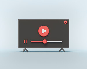 watching video on modern smart tv. video player interface on television. minimal design. 3d rendering
