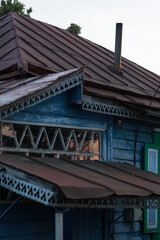 old village roof at sunset