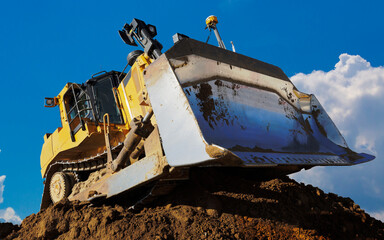 Bulldoser very powerful construction machine - obrazy, fototapety, plakaty