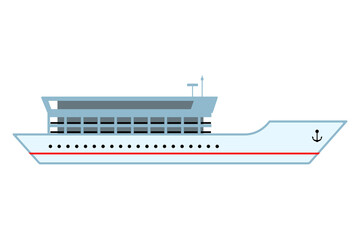 modern big ship side view flat cartoon isolated white background