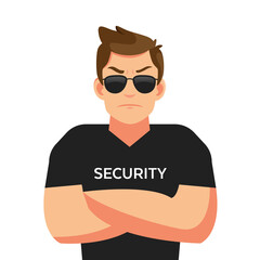 Man security guard of night club. Security man isolated on white background. Vector stock.