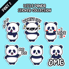 Set of social media emoji little panda sticker collection animal emoticon