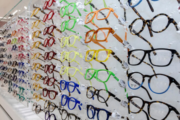 Padova, Italy - March, 2022: eyewear display in optical shop
