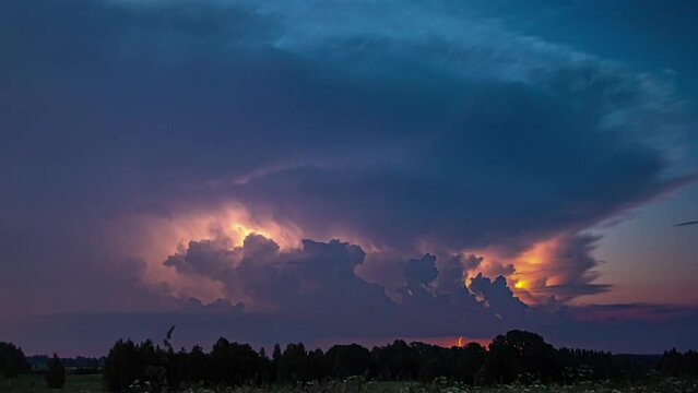 Timelapse shot showing gigantic Supercell Thunderstorm in dark clouds