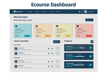 Course Dashboard design UI Kit. Desktop app with UI. Use for web application or website. Learning Dashboard.
