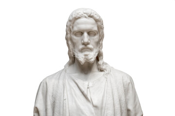 Close-up of marble statue of Jesus isolated on white