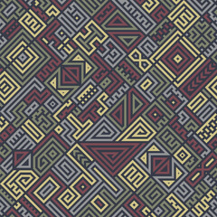 Tribal Seamless Pattern. Monochrome Ethnic Geometric Vector Background. Aztec or Inca Style