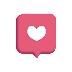 Vector illustration of heart inside bubble chat icon. Red speech bubble with heart. Happy Valentine's day, simple love icon symbol. Greeting card design for web, email, social media, banner.