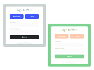 Account login and password form page on screen. Login page. sign up web forms with the detailed description. Pop up with buttons and inputs. UI, UX web elements. Vector stock illustration.