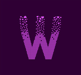 Heart letter W animated pixel dot logo. Capital letter pixel up. Hearts are filled with the letter W. Complementary and integrative pixel movement. The modern heart connects the dots.