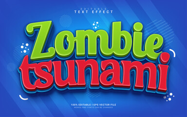 zombie tsunami cartoon 3d style text effect for game - obrazy, fototapety, plakaty