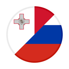 round icon with malta and russia flags. vector illustration isolated on white background