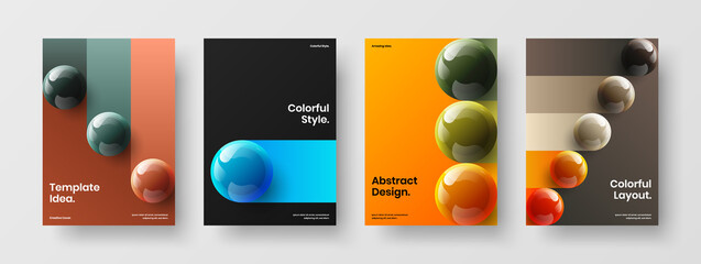 Abstract magazine cover A4 vector design template collection. Modern realistic spheres poster concept set.