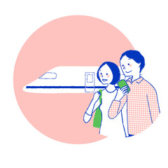 旅行する男女と新幹線
