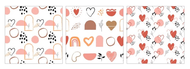 Set of abstract seamless patterns from simple elements with texture