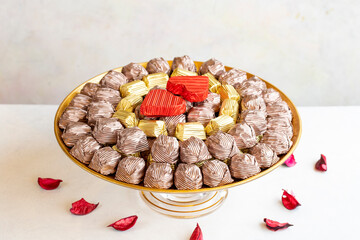 Chocolate gift on a white background. close up. Local name soz tepsisi