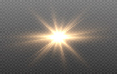 Vector golden light. Sun, sun rays, dawn png. Golden glare png, flash png.