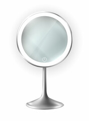 3d realistic vector icon. Fashion table beauty make up mirror with reflective light glowing.