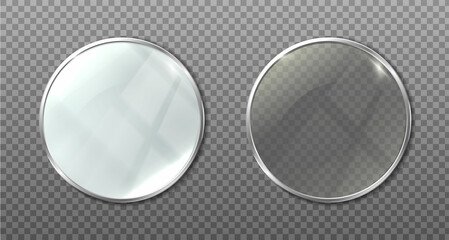 3d realistic vector icon. Round gress mirror in two variations on transparent background.